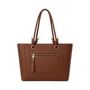 Nostra Faux Leather Tote Bag with Knotted Handles and Front Zip Pocket